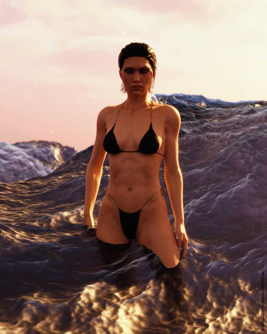 1girls 3d 3d_(artwork) abs asian asian_female bikini caitlyn_connors clothed clothed_female clothes clothing female female_only fully_clothed isabel_kruger major_guardian mirror's_edge mirror's_edge_catalyst ocean revealing_clothes solo swimsuit water