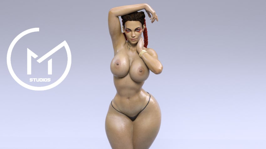 1girls 3d apex_legends areolae belly big_breasts black_g-string bracelet braided_twintails breasts brown_hair earrings facial_markings female female_only g-string g-string_only gm_studios large_breasts loba_(apex_legends) looking_at_viewer makeup mostly_nude navel nipples nude panties posing red_hair seductive_look solo tattoo thick_thighs thong topless two_tone_hair voluptuous wet_skin wide_hips