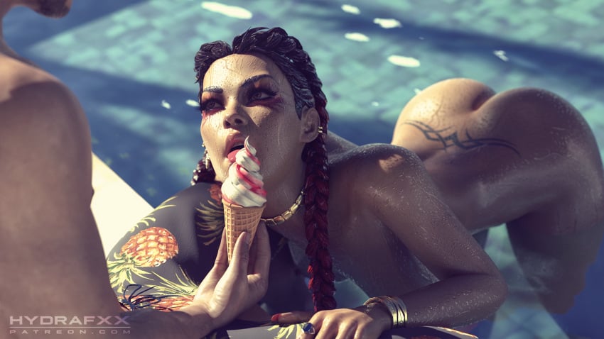 1girls 3d apex_legends ass black_hair braided_twintails brazilian brown_eyes bubble_ass bubble_butt dark-skinned_female electronic_arts eye_contact eyeliner hi_res hydrafxx ice_cream latina licking loba_(apex_legends) naked nude nude_female oral oral_insinuation oral_invitation petite pool red_eyeshadow red_hair red_lipstick round_ass seductive_eyes seductive_look seductive_mouth suggestive suggestive_food suggestive_look swimming swimming_naked swimming_pool two_tone_hair wallpaper