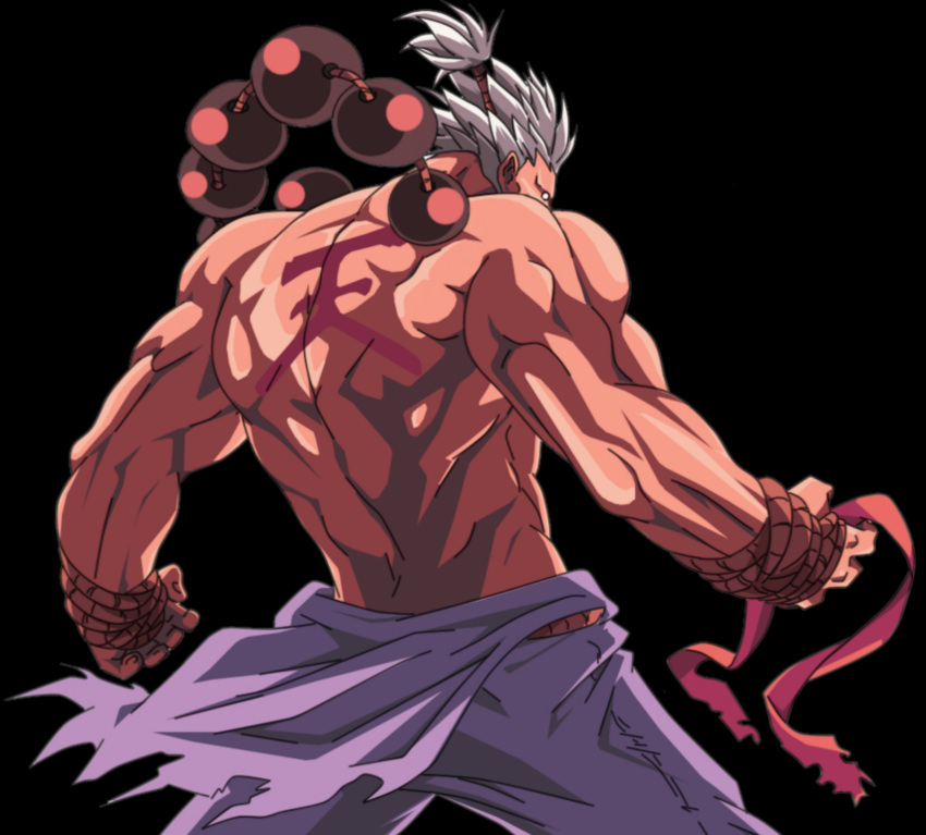 1boy akuma artist_request back_muscles back_view bead_necklace biceps capcom gouki male_only muscular muscular_male posing safe shin_akuma shirtless solo_male street_fighter symbol tied_hair unknown_artist 天