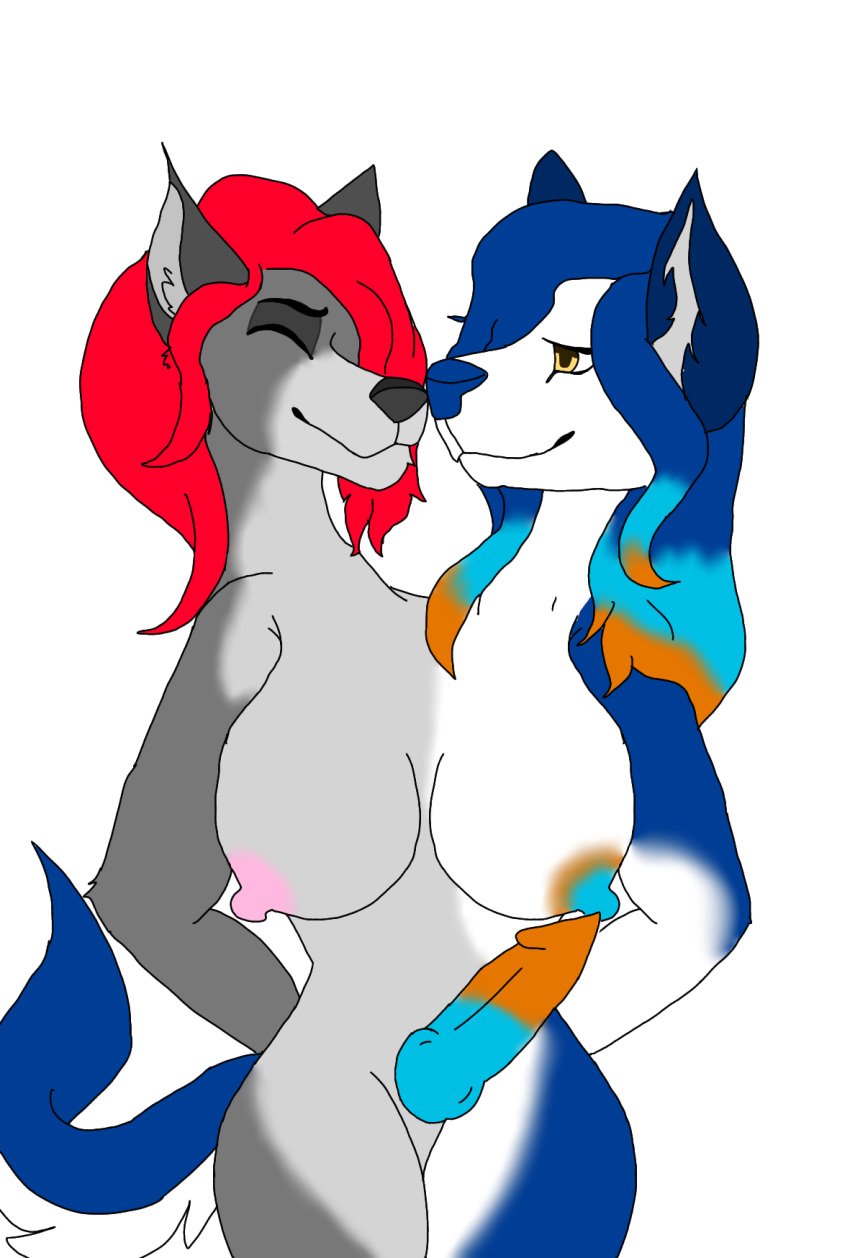 1futa alpha_channel animal_genitalia animal_penis anthro bailong_blue_(artist) basian blue_body blue_fur blue_hair blue_nose blue_tail breasts canid canine canine_penis canis closed_eyes domestic_dog fox fur futanari genitals grey_body grey_fur gynomorph hair hi_res husky intersex knot mammal multi_head nordic_sled_dog penis red_hair solo spitz vermillion white_body white_fur yellow_eyes