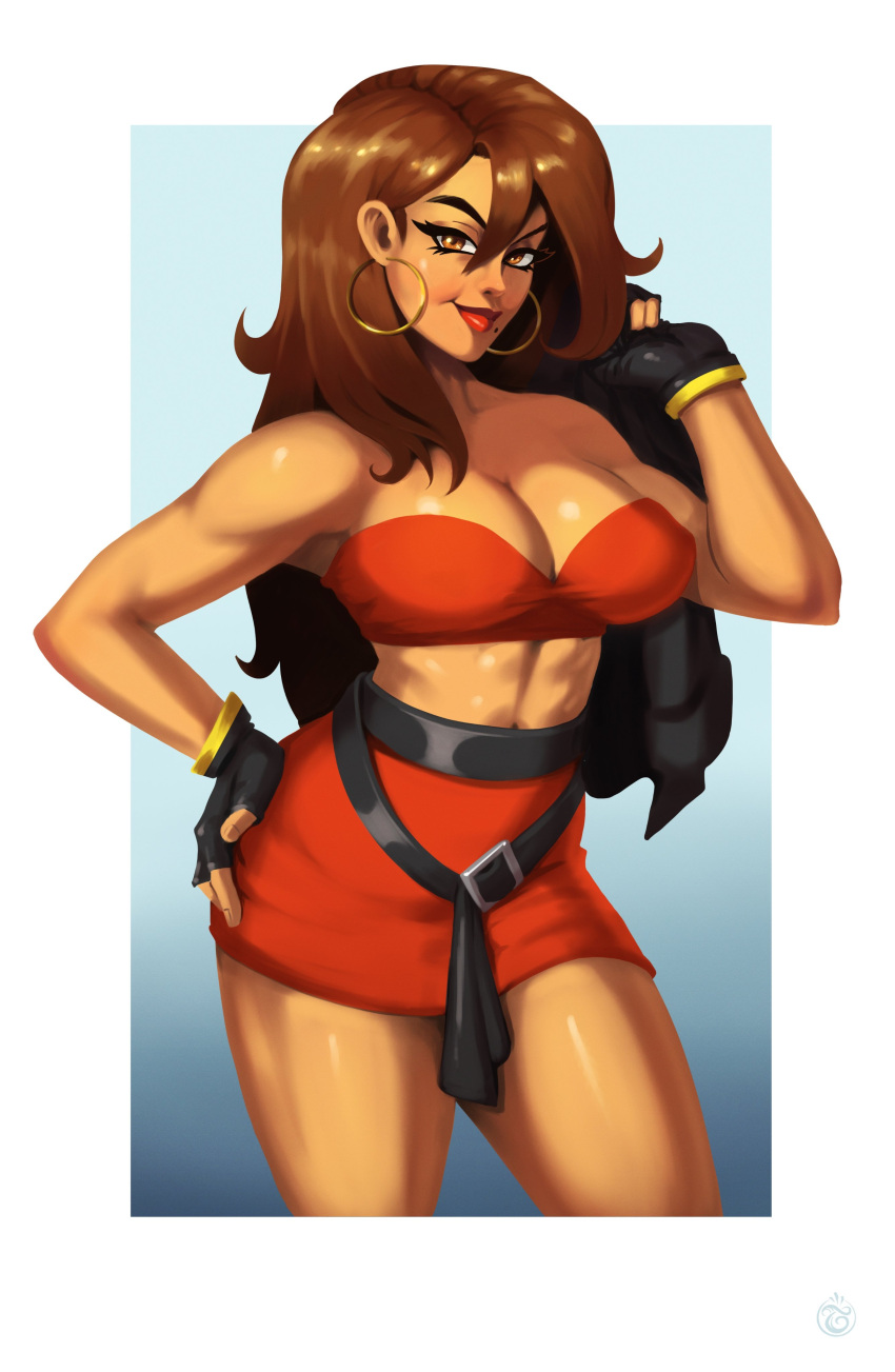 1girls absurd_res athletic athletic_female blaze_fielding brown_eyes brown_hair busty earrings hi_res hourglass_figure lipstick long_hair makeup mole mole_under_mouth molly_skyfire sega solo streets_of_rage streets_of_rage_4 thick_thighs toned toned_female wide_hips