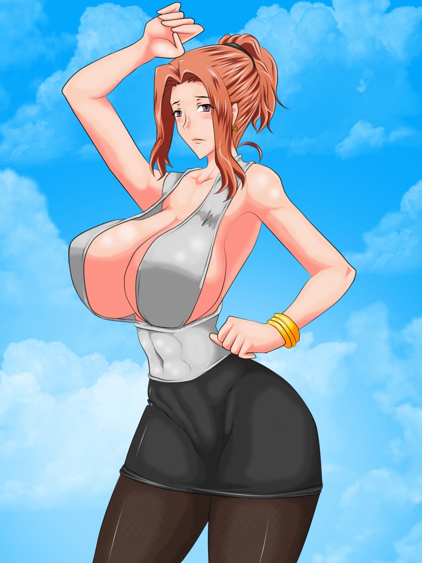 brown_eyes brown_hair huge_breasts milf office_lady skirt sky supernova_(artist) tachibana-san-chi_no_dansei_jijou tachibana_kyouka tied_hair