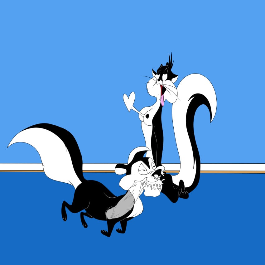 1boy blowjob digital_drawing_(artwork) fanart female floating futanari huge_cock looney_tunes penelope_pussycat pepe_le_pew pleasure_face twistedw twistedworld666