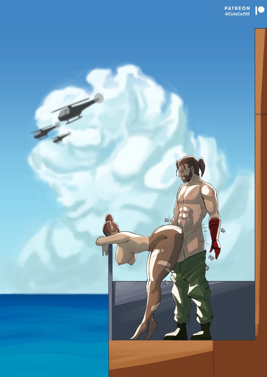 1boy 1girls absurd_res ass breasts colacat95 detailed_background from_behind hi_res kojima_productions large_ass large_breasts metal_gear_solid metal_gear_solid_v outdoors quiet_(metal_gear) sex thick_thighs thighs tiptoes venom_snake