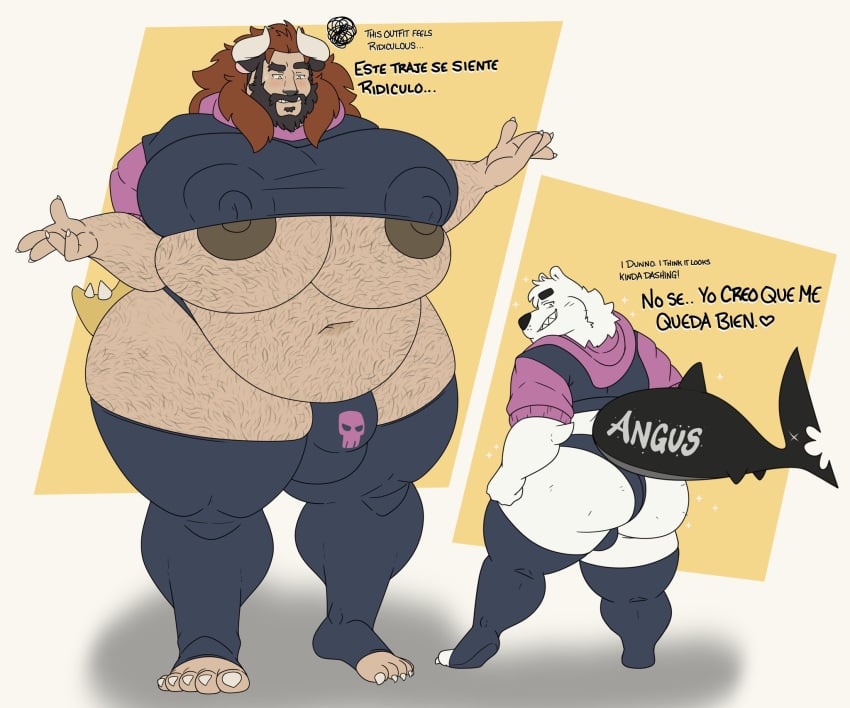 2boys bhm big_belly big_breasts breasts busty busty_boy chubby_belly facial_hair fat_belly furry gus_the_chimera_dad huge_breasts male_breasts male_only male_tits male_with_breasts size_differnce thigh_high_stockings tiredchimeradad underboob