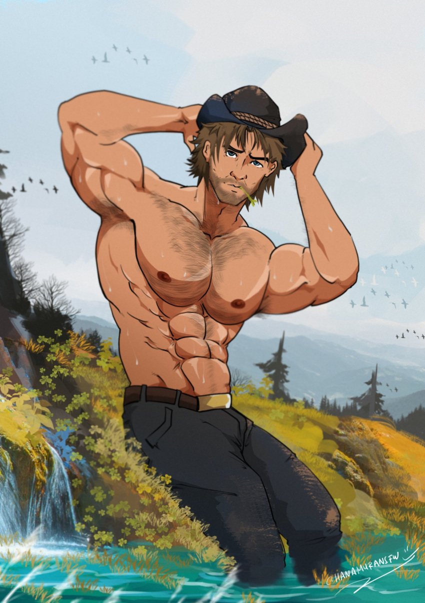 abs armpit_hair arthur_morgan bara biceps clothing hairy_chest hanamuransfw male male_nipples male_only manly muscular_male nipples pecs red_dead_redemption_(series) red_dead_redemption_2 rockstar_games