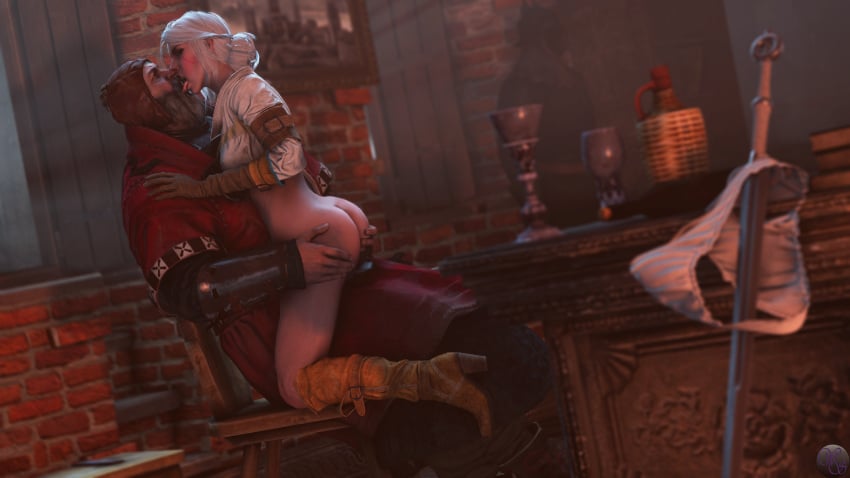 1boy 1girls 3d age_difference beard bubble_butt cd_projekt_red ciri fat_man half_dressed hands_on_ass kissing no_panties older_male panties_aside phillip_strenger the_witcher the_witcher_(series) the_witcher_3:_wild_hunt tongue_out village_folk weebstank