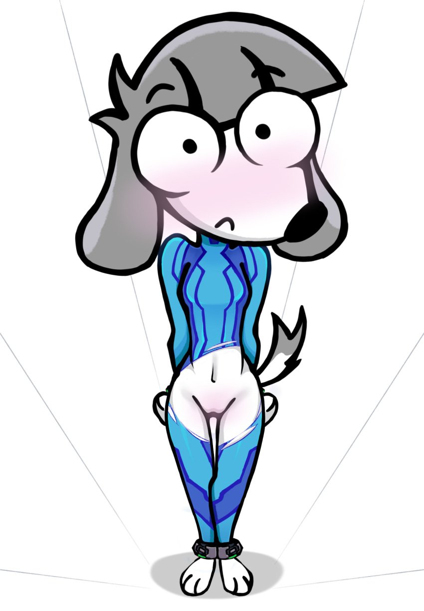 background black_eyes blue_body blue_suit blush bodysuit canine dog_ears dog_girl dog_tail doggy_style excited excited_female female female_focus female_only fifi_(somemf) furry furry_ears furry_female furry_only furry_tail gray_hair hips la_tiapat latex latex_suit legs looking_at_viewer looking_up nervous nervous_expression nervous_face nervous_female nintendo nose paws pov pussy samus_aran samus_aran_(cosplay) short_hair suit thin thin_female thin_legs torn_bodysuit torn_clothes torn_clothing white_body white_fur white_skin