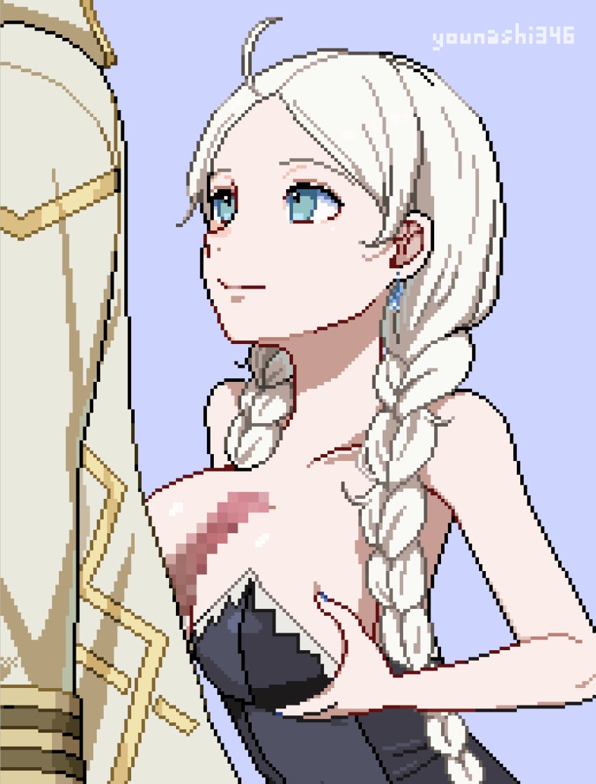 1boy 1girls ahoge alternate_costume animated animated bare_arms bare_shoulders blue_eyes blue_nails braid breasts censored cleavage closed_mouth collarbone commission commissioner_upload couple covered_navel crystal_earrings cum deep_skin earrings ejaculation erection female female_focus fire_emblem fire_emblem_fates fire_emblem_heroes grin hair_over_shoulder highres hooded_robe jewelry kiran_(fire_emblem) kiran_(male)_(fire_emblem) large_breasts long_hair low_twin_braids low_twintails male mosaic_censoring nail_polish nina_(fire_emblem) nina_(thief)_(fire_emblem) nintendo non-web_source official_alternate_costume paizuri parted_bangs penis pixel_art robe shoulders skeb_commission smile solo_focus straight twin_braids twintails very_long_hair white_hair white_robe younashi_346