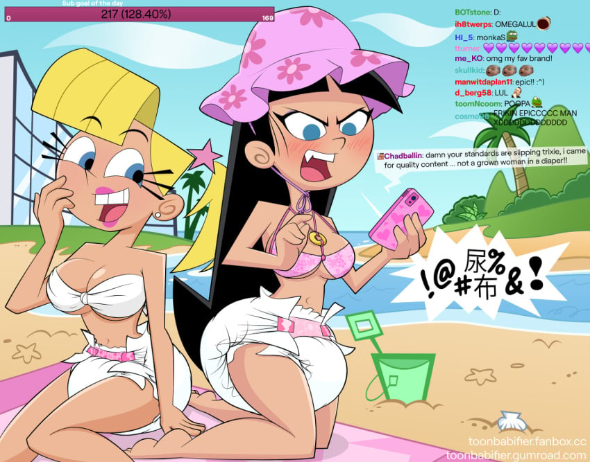 abdl beach bikini_top diaper diaper_fetish livestream stream_chat toonbabifier trixie_tang veronica_star