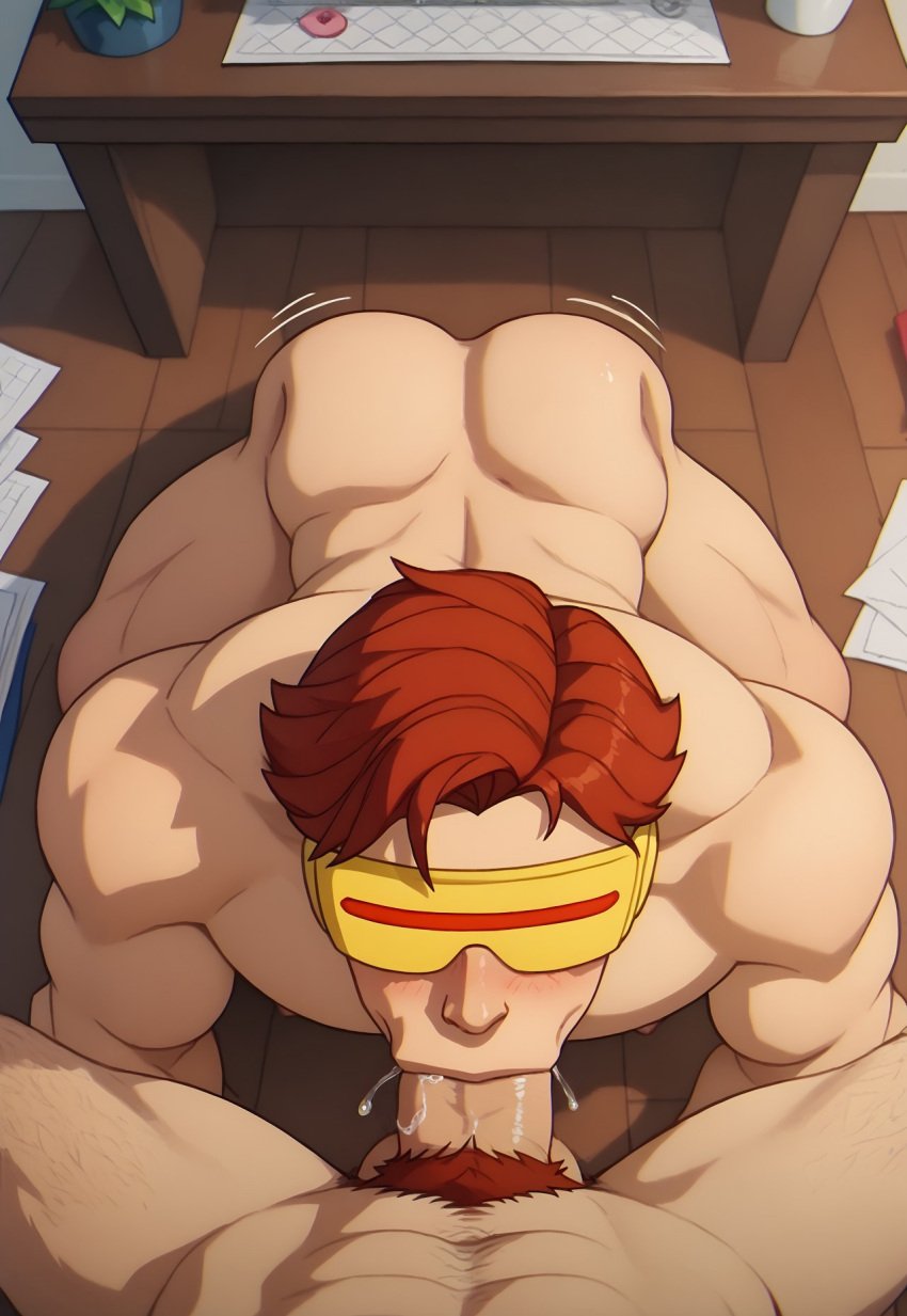 abs ai_generated balls bara biceps big_balls big_penis cyclops_(x-men) gay ilovementits male male_only manly marvel marvel_comics muscular muscular_male pecs penis red_hair scott_summers sideburns superhero thighs visor x-men x-men_97 yaoi