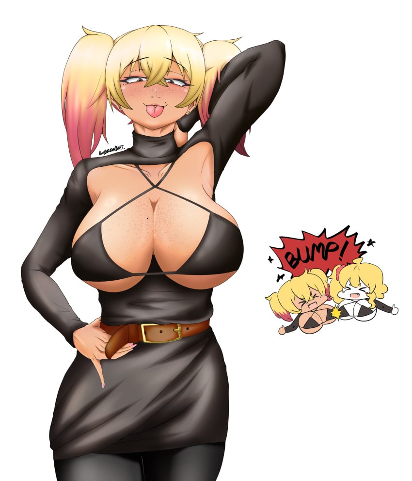 axezon big_breasts blonde_hair dark-skinned_female dark_skin female gyaru hi_res large_breasts original pinky_(axezon) twintails