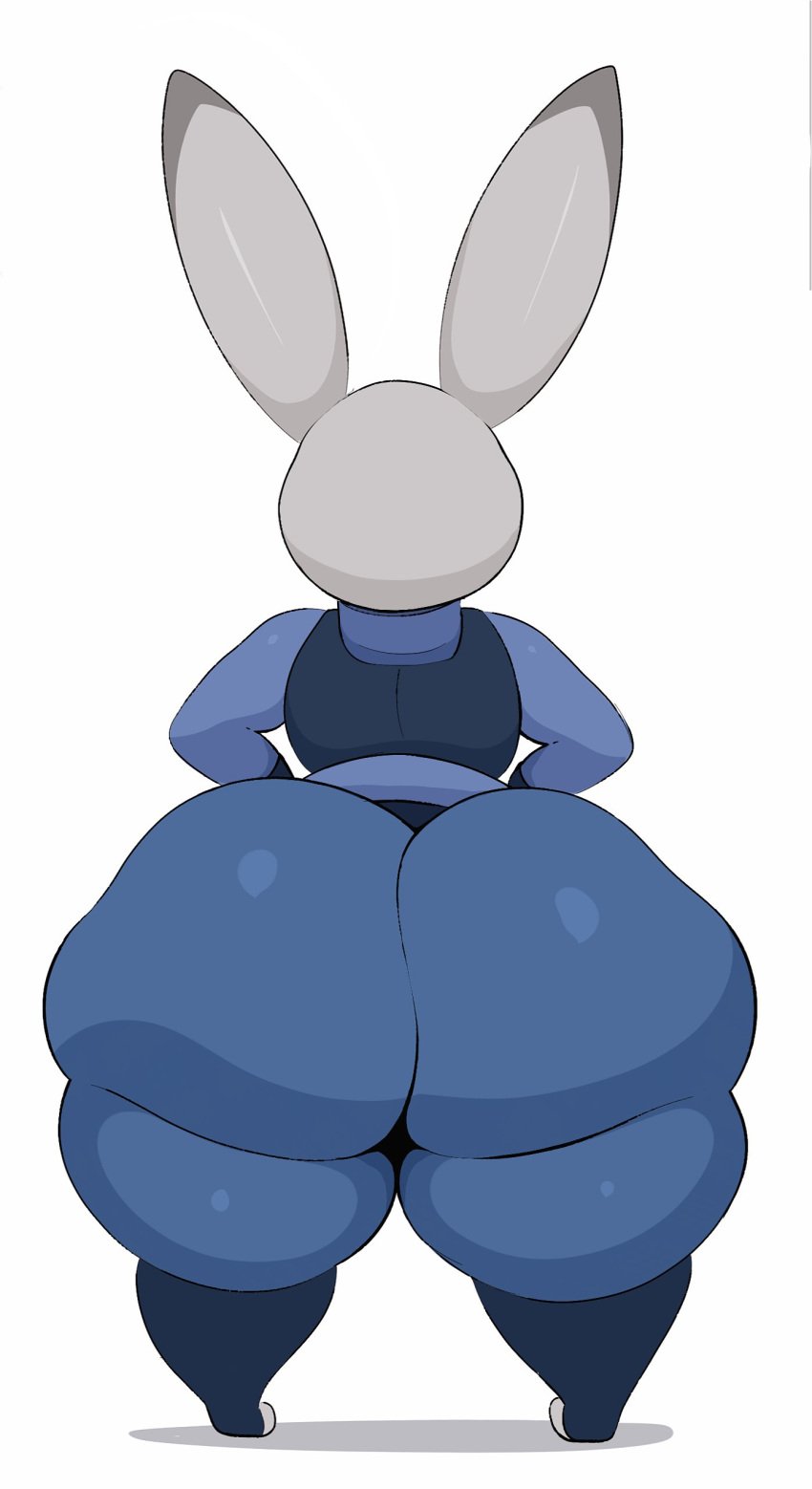 2d arizonathevixen big_ass bubble_butt clothing female female_focus full_color fully_clothed furry grey_hair huge_ass huge_thighs judy_hopps no_penetration police police_uniform rabbit rear_view solo solo_female thick_thighs white_background wide_hips zootopia