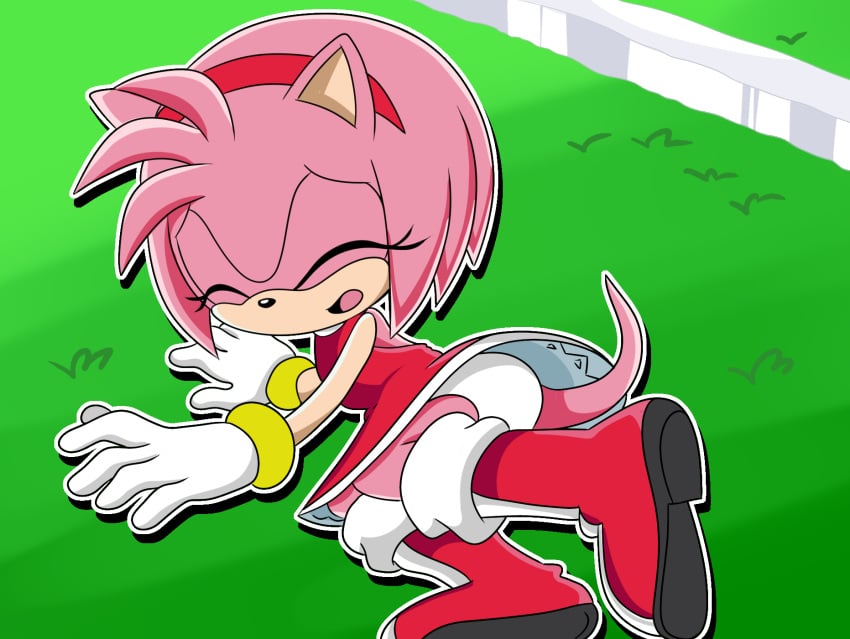 1girls amy_rose anthro boots closed_eyes eyelashes furry hedgehog panties pantyshot pantyshot_(lying) pink_body red_boots red_dress skirt solo sonic_(series) sonic_the_hedgehog_(series) sonic_x underwear upskirt white_panties