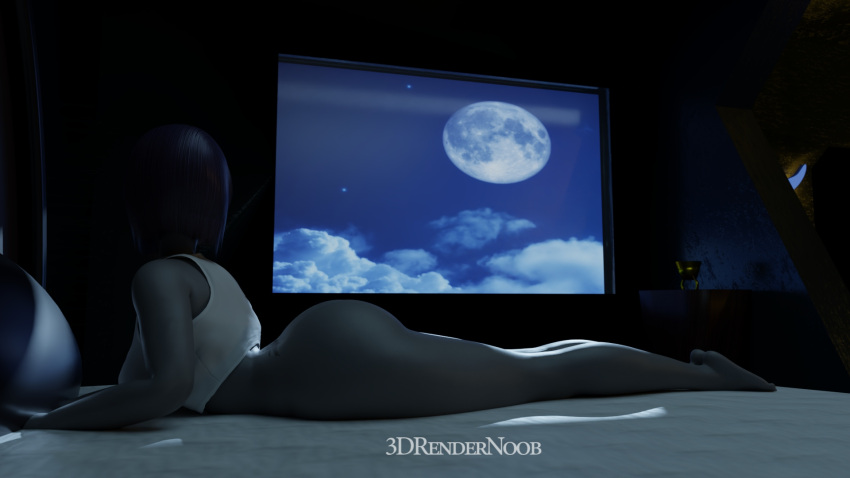 1girls 3d 3d_(artwork) 3drendernoob barefoot bedroom big_ass bottomless dc dc_comics female female_only full_moon purple_hair raven_(dc) side_view solo_female tattoo teen_titans