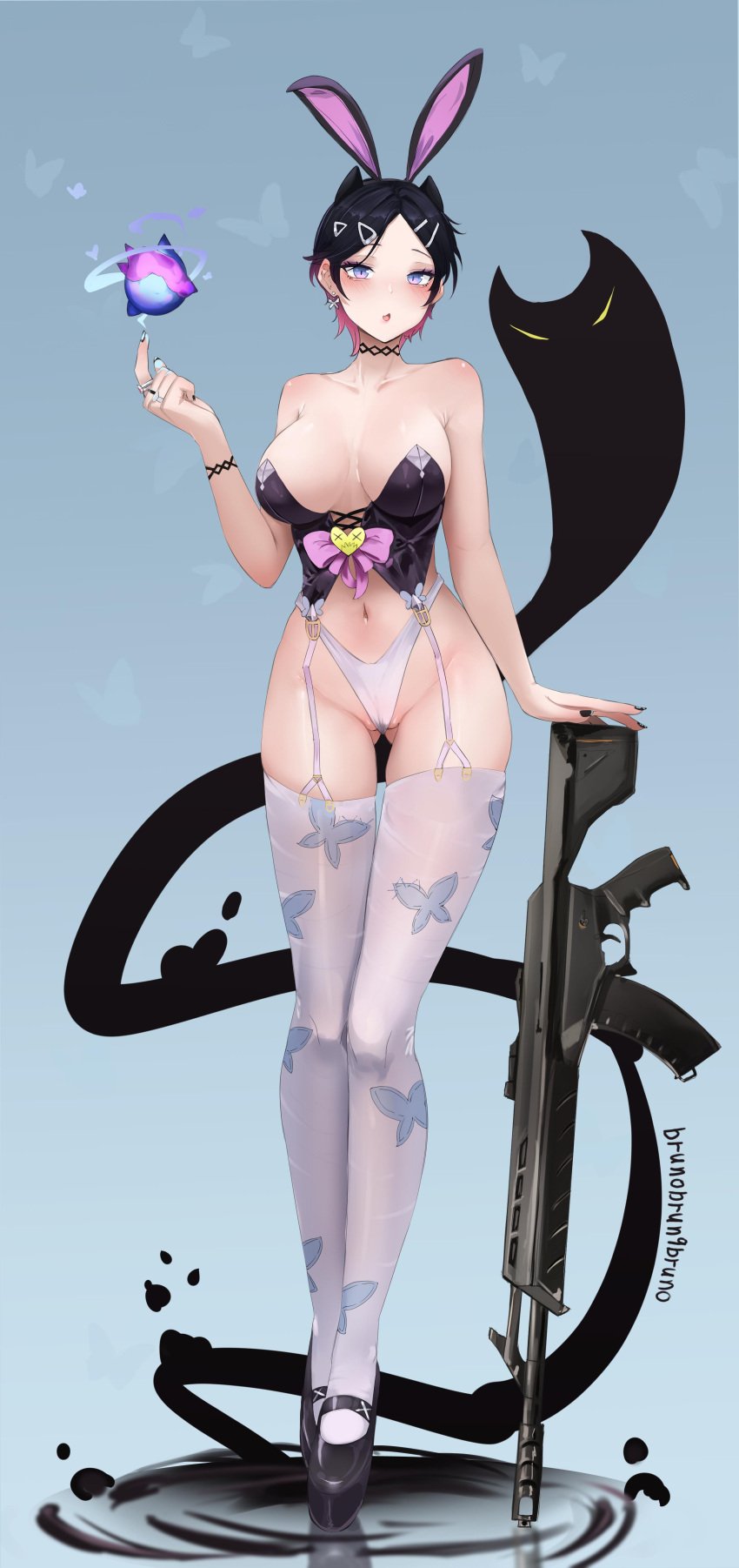 1girl big_breasts blush brunobrun9bruno bunny_ears clove_(valorant) female female_focus female_only high_heels highres riot_games stockings tagme valorant