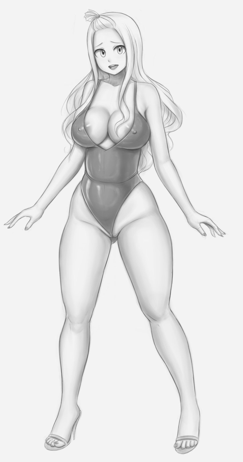 abyssdagon between_labia enenra fairy_tail female_focus female_only heels high_heels innie_pussy medium_breasts mirajane_strauss one-piece_swimsuit sketch standing swimsuit