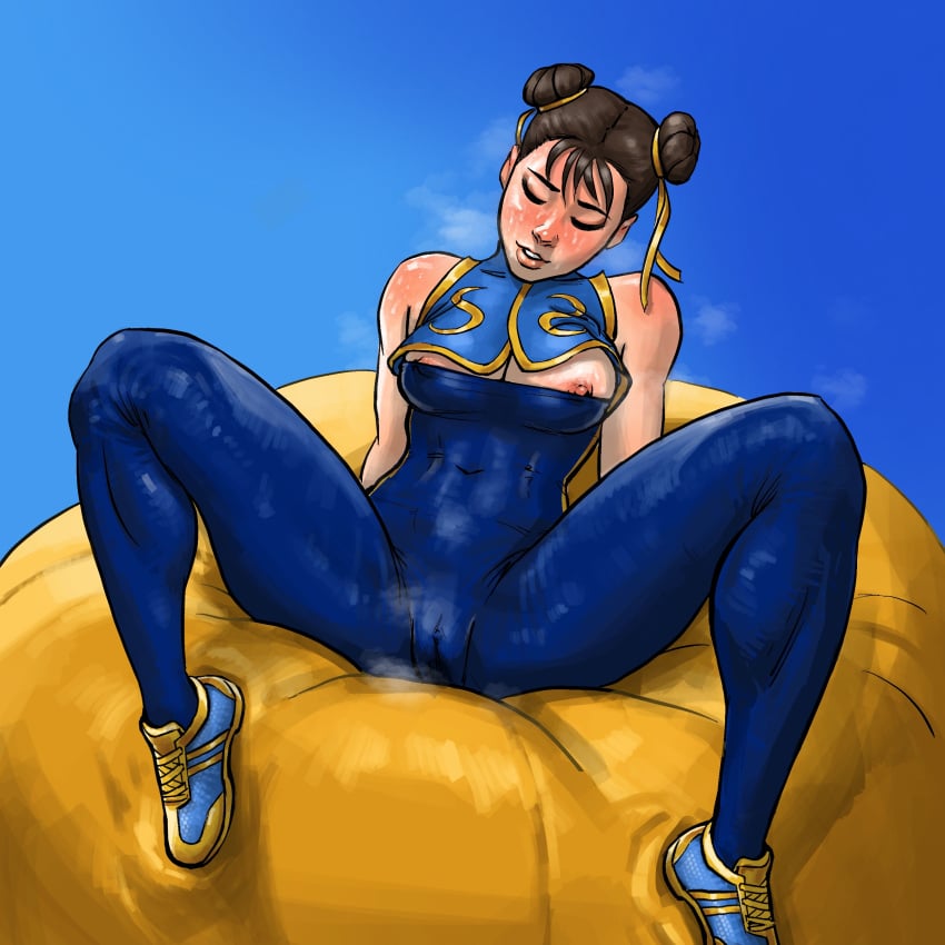 1girls chun-li chun-li_(fortnite) cushion fortnite junarwoo open_legs solo street_fighter street_fighter_alpha sweat