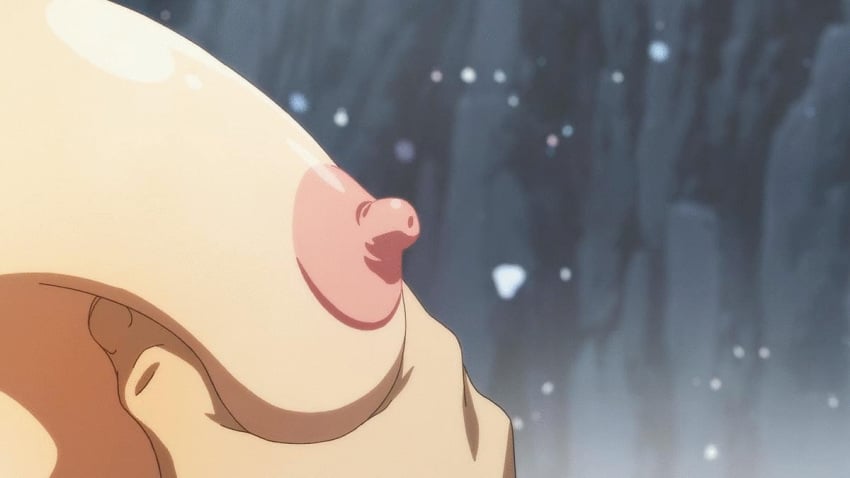 1boy 2010s 2018 animated animated_gif anime_screencap areola big_breasts breast_focus breast_grab breasts erect_nipples female hasegawa_chisato hot_spring lactation large_breasts male mature_female milk night nipples nude outside ova pink_nipples production_ims screencap shinmai_maou_no_testament shinmai_maou_no_testament_departures snow