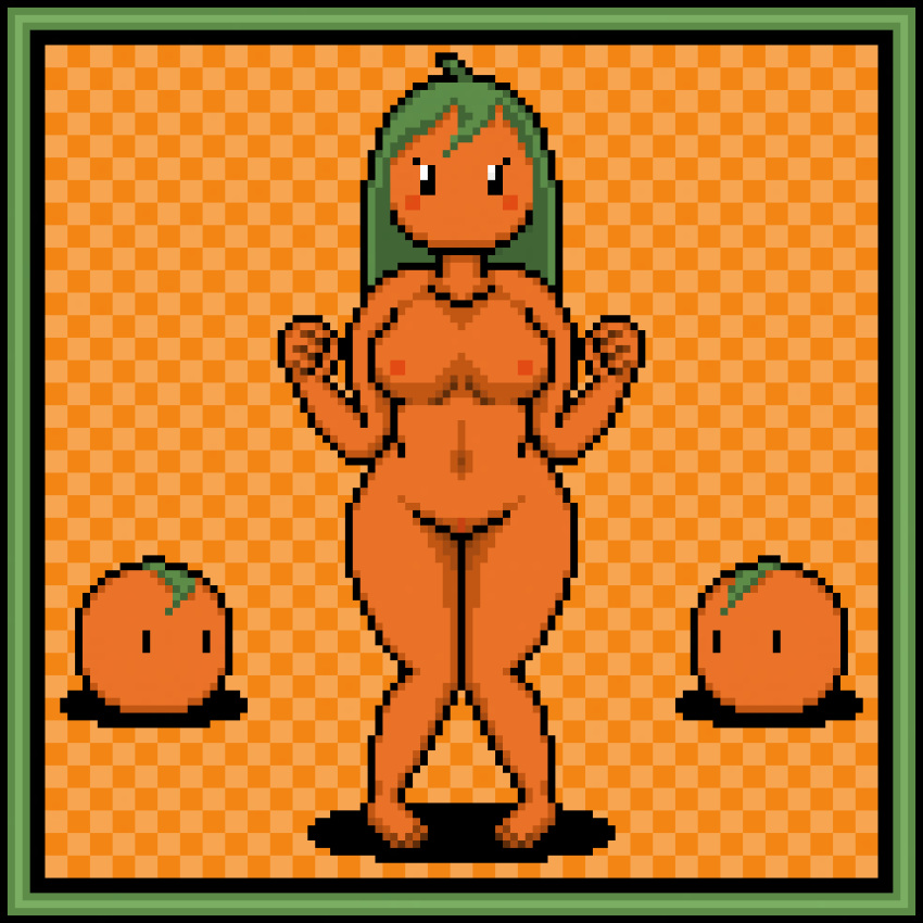 1girls animated anthro barefoot completely_nude completely_nude_female dancing female female_only food_creature full_body green_hair naked naked_female nude nude_female orange_skin orangejuicemann pixel_art poppy_(orangejuicemann) solo solo_female