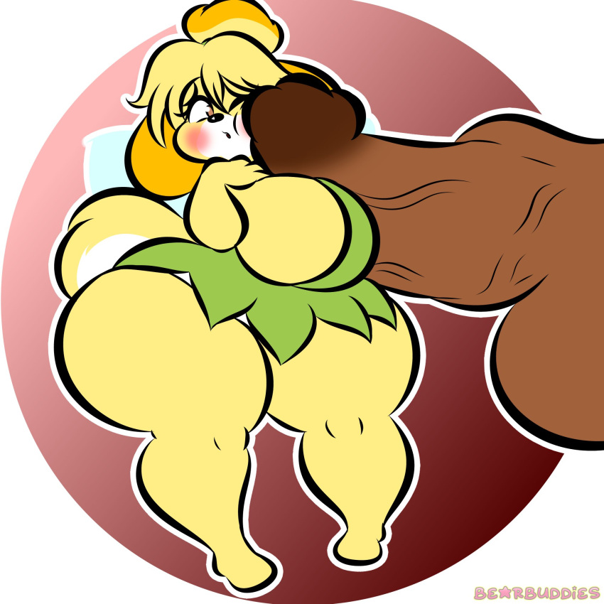 2021 animal_crossing bearbuddies_(artist) big_ass big_breasts big_butt big_penis breasts cosplay disembodied_penis disney furry hourglass_figure huge_cock isabelle_(animal_crossing) leaf_clothing micro_on_macro nintendo penis_between_breasts sideboob smile smiling tagme thick_thighs thighs tinker_bell tinker_bell_(cosplay) underboob wide_hips wings