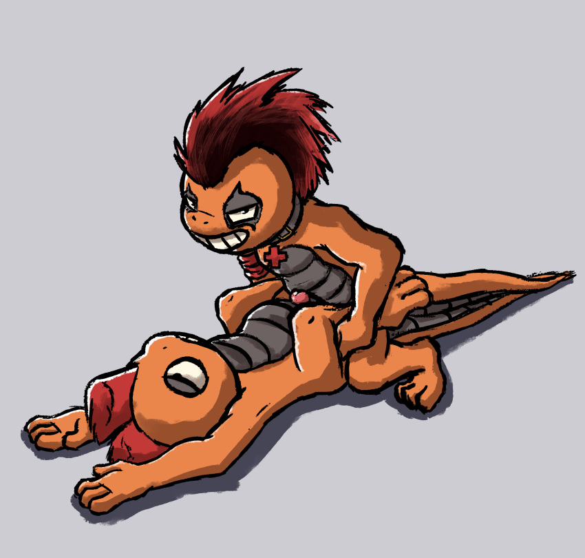 ace_(tuftydoggo) anal anal_sex collar duo erection fan_character from_front_position genitals grin hair hi_res lizard looking_at_viewer looking_pleasured lying male male/male male_penetrated male_penetrating male_penetrating_male missionary_position mohawk nintendo nude on_back penetration penis pokémon_(species) pokemon rape_face reptile scalie scrafty sex simple_background smile smug smug_face smug_grin stilioweirdo teeth tuftydoggo video_games