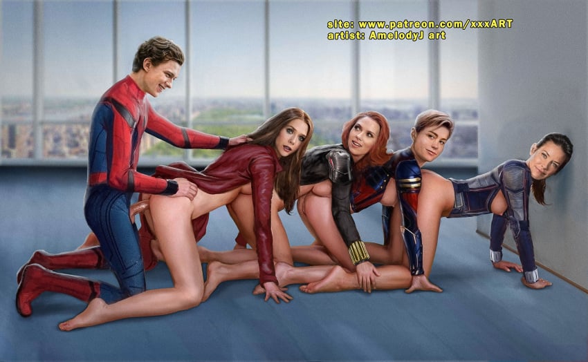 1boy 4girls all_fours amelodyj ant-man_(series) areolae ass avengers avengers:_endgame balls bisexual bisexual_(female) black_widow_(marvel) boobs bottomless breasts breasts_on_back brie_larson captain_marvel carol_danvers celebrity clothed_male_nude_female clothed_sex doggy_style doggystyle elizabeth_olsen erect_nipples erection evangeline_lilly female female_with_female half-dressed half_naked hand_on_ass harem hope_van_dyne human human_only large_breasts light-skinned_female light-skinned_male light_skin lined_up lineup looking_at_viewer looking_back male marvel marvel_cinematic_universe multiple_girls natasha_romanoff nipple_lick nipple_licking nipples nude nude_female nude_female_nude_male older_female older_woman_and_younger_boy penis peter_parker pussy realistic red_hair red_penis scarlet_witch scarlett_johansson short_hair sixsome smiling spider-man spider-man_(series) spider-man_(tom_holland) straight superhero superhero_costume superheroine tom_holland vaginal_penetration wanda_maximoff wasp_(marvel) younger_male yuri