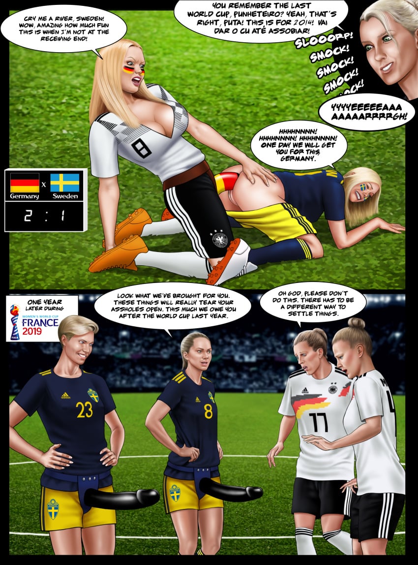 2018_fifa_world_cup 2019_fifa_womens_world_cup anal ass bottomless buggery comic defeat defeated dialogue elin_rubensson extro femdom fernanda_colombo_uliana football germany humiliation leonie_maier lina_hurtig national_personification painal pants_pulled_down penalty_game referee score sex_toy soccer soccer_uniform sport sports strap-on strap-on_over_clothes sweden trash_talk uniform verena_schweers victory world_cup