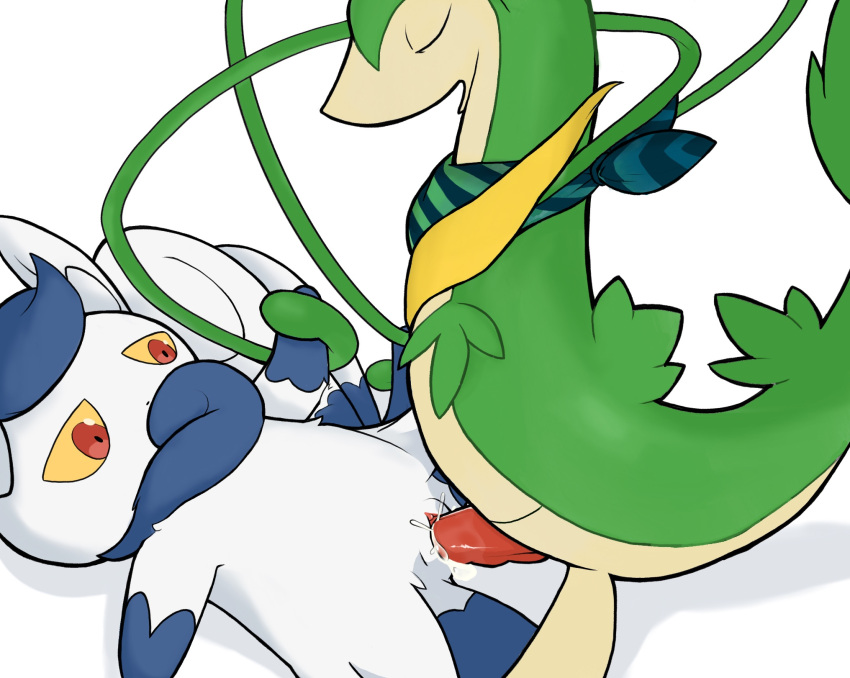 animal_genitalia animal_penis bodily_fluids cum cum_in_pussy cum_inside duo felid female female_penetrated feral feral_on_feral genital_fluids genitals hi_res interspecies looking_pleasured lying male male/female male_penetrating male_penetrating_female mammal meowstic nintendo on_back penetration penile penile_penetration penis penis_in_pussy pokemon pokemon_(species) pokemon_mystery_dungeon pussy scalie scarf servine sex simple_background unknown_artist vaginal_penetration video_games vines white_background