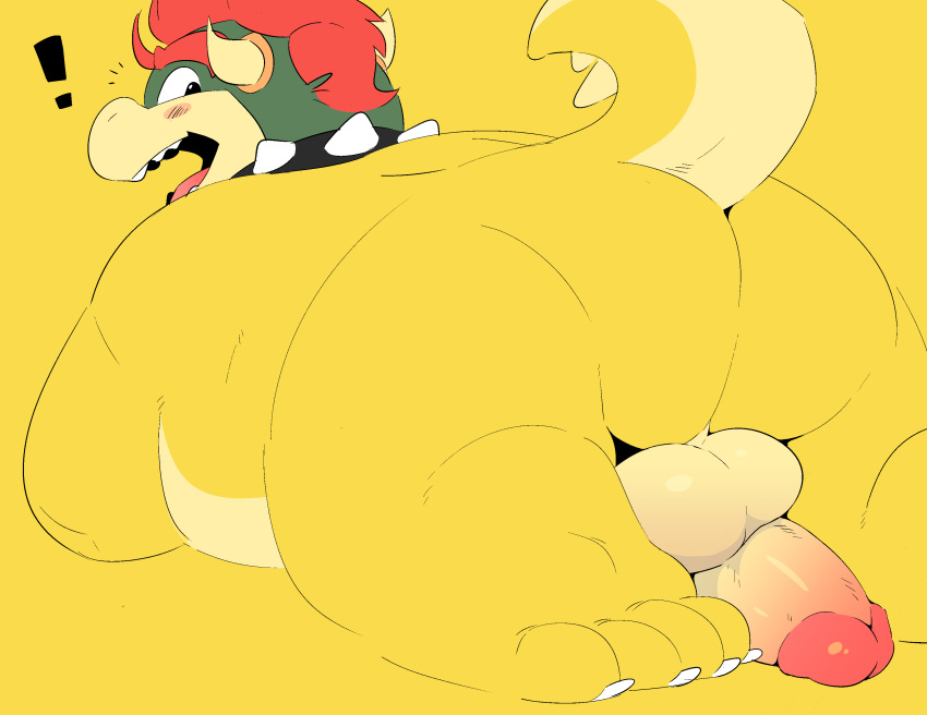 ! 2021 absurd_res anthro ass balls big_butt blush bowser erection genitals hi_res koopa male male_only mario_(series) nintendo overweight overweight_anthro overweight_male penis scalie simple_background solo thick_thighs video_games yellow_background yellow_body zestibone