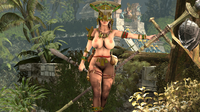 1girls 3d amazon amazon_(warhammer_fantasy) aztec breasts bustmaster dark_souls dead_or_alive dinosaur female forest headgear jungle kokoro_(doa) lizardman_(warhammer_fantasy) nude outside slann source_filmmaker spear tecmo temple thighs tribal warhammer_(franchise) warhammer_fantasy