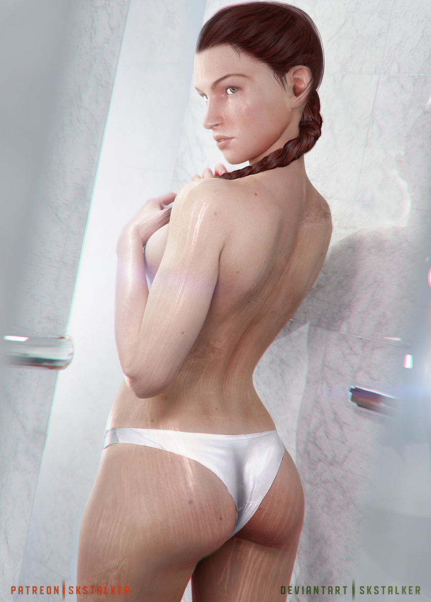 1girls 3d ash_(rainbow_six) ass braided_ponytail female looking_back no_eyewear panties rainbow_six rainbow_six_siege red_hair skstalker tagme tom_clancy wet wet_skin