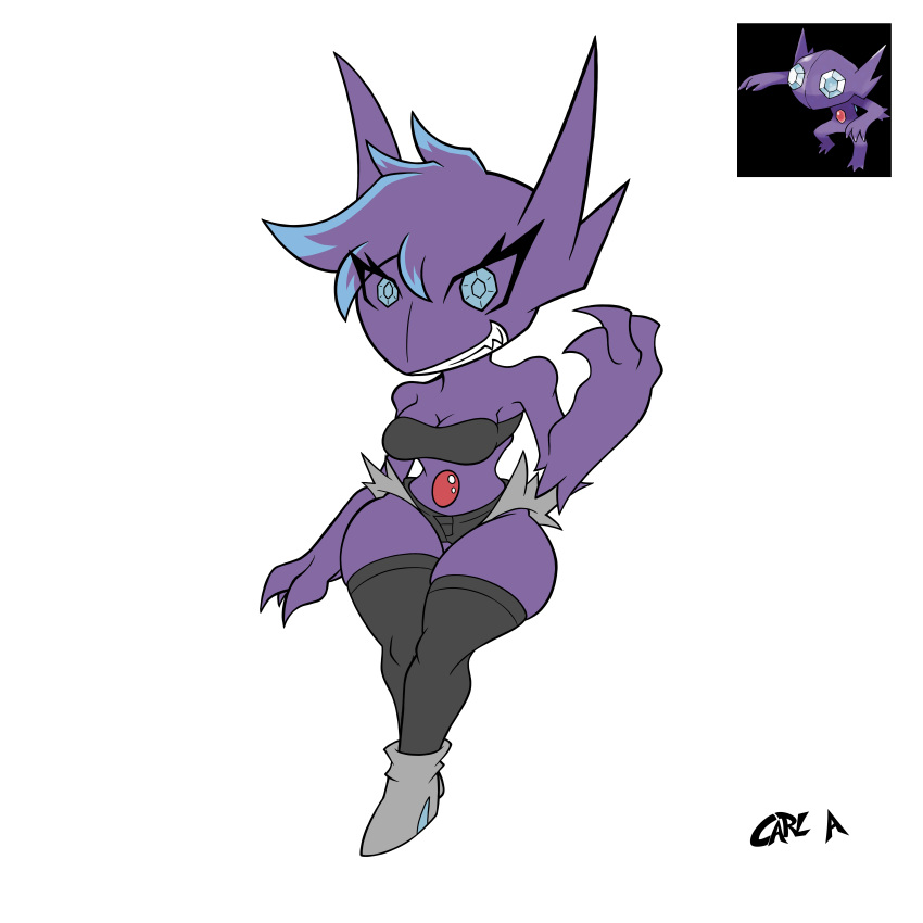 anthro bimbo bimbofication blue_eyes gijinka kiroxiii oc pokemon purple_skin sableye watermark