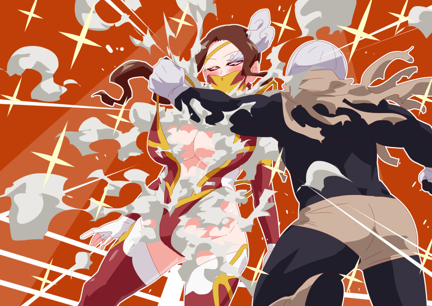 1boy 1boy1girl 1girls arm_stockings big_breasts big_thighs black_skin blush breasts brown_hair closed_eyes curvy curvy_figure face_mask faceless_male fight fighting fighting_ring gloves hair_ornament kamen_rider kamen_rider_saber_(series) long_hair masked masked_female masked_male muscular_male orange_background orange_eyes otokam1117 punch red_swimsuit red_thigh_highs red_thighhighs sabella shindai_reika smoke spotlight standing swimsuit tearing_clothes thick_thighs thigh_highs thighhighs thighs tied_hair voluptuous white_gloves wrestler wrestling wrestling_mask wrestling_move wrestling_outfit wrestling_ring