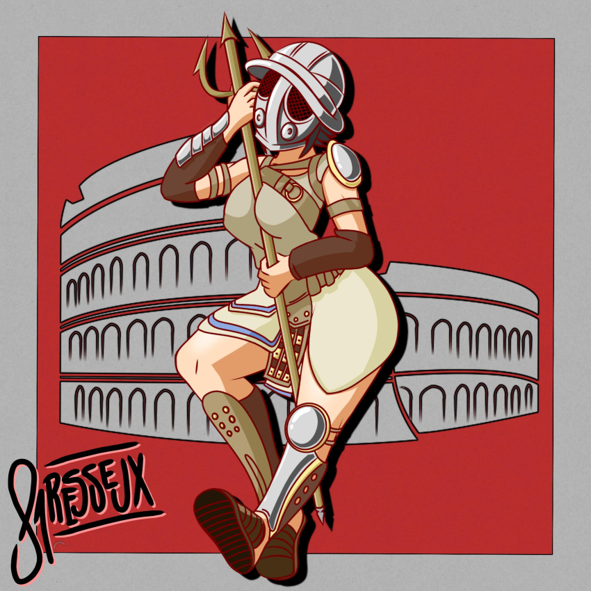 armor big_breasts colosseum female female_only for_honor gladiator_(for_honor) paresseux0w0 solo_female trident