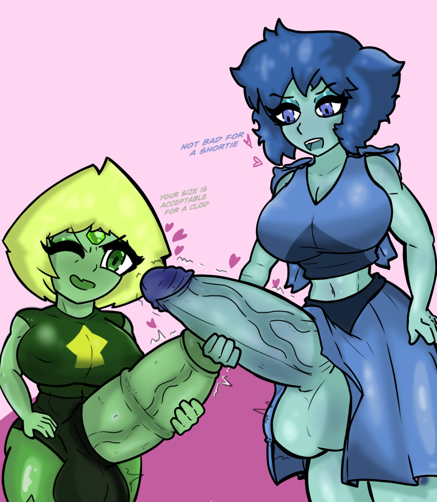 2futas aamrin big_ass big_breasts big_butt big_penis cartoon_network futa_only futanari gem_(species) horsecock hyper_penis lapis_lazuli_(gem) lapis_lazuli_(steven_universe) penis peridot_(steven_universe) size_comparison small_but_hung steven_universe testicles