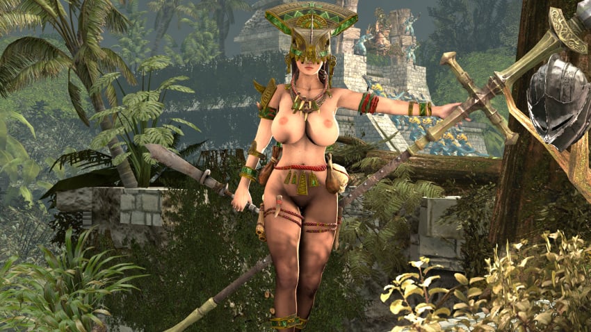 1girls 3d amazon amazon_(warhammer_fantasy) aztec breasts bustmaster dark_souls dead_or_alive female headdress jungle kokoro_(doa) large_breasts lizardman lizardman_(warhammer_fantasy) looking_at_viewer nipples nude outside slann solo source_filmmaker spear tecmo temple thigh warhammer_(franchise) warhammer_fantasy