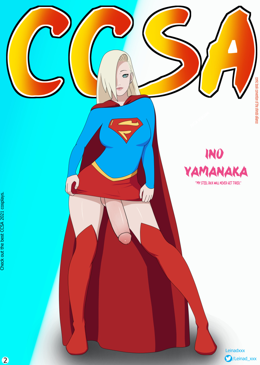 blonde_hair cosplay dc dc_comics female futanari girl ino_yamanaka leinadxxx magazine naruto naruto:_the_last red_boots supergirl supergirl_(cosplay) superheroine