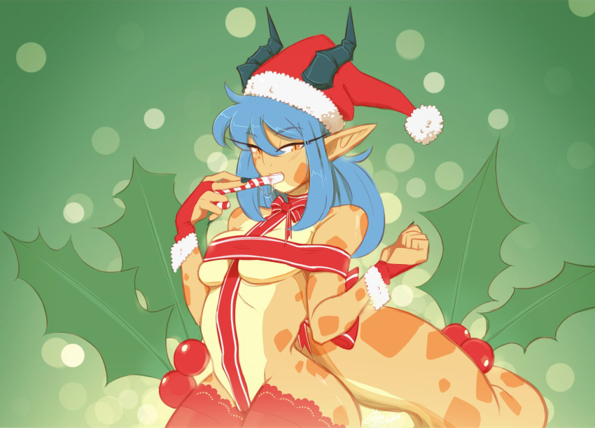 blue_hair christmas dragon_girl gcho oc