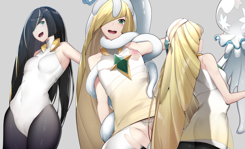 1girls alternate_color alternate_hair_color black_hair black_pubic_hair blonde_hair blush breast_grab breasts clothing dark_hair evil_lusamine_(pokemon) female game_freak green_eyes interspecies leggings long_hair lusamine_(pokemon) medium_breasts mother_beast_lusamine nihilego nintendo nipples one_breast_out open_mouth pokemon pokemon_sm pubic_hair pussy restrained ripped_clothing ripped_pants sha_(amfil100) smile spread_legs tentacle tentacle_grope tentacle_under_clothes torn_clothes torn_clothing torn_legwear ultra_beast very_long_hair viewed_from_below wide_hips yuuyuu_(yuuki1771)