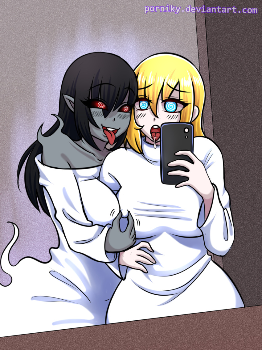 bedsheet_ghost breast_expansion breasts comic corruption costume electronics female gender_transformation ghost hair_growth halloween mtf_transformation nipple_tweak original original_character phone photo_bomb picture porniky possession rule_63 skin_color_change species_transformation url