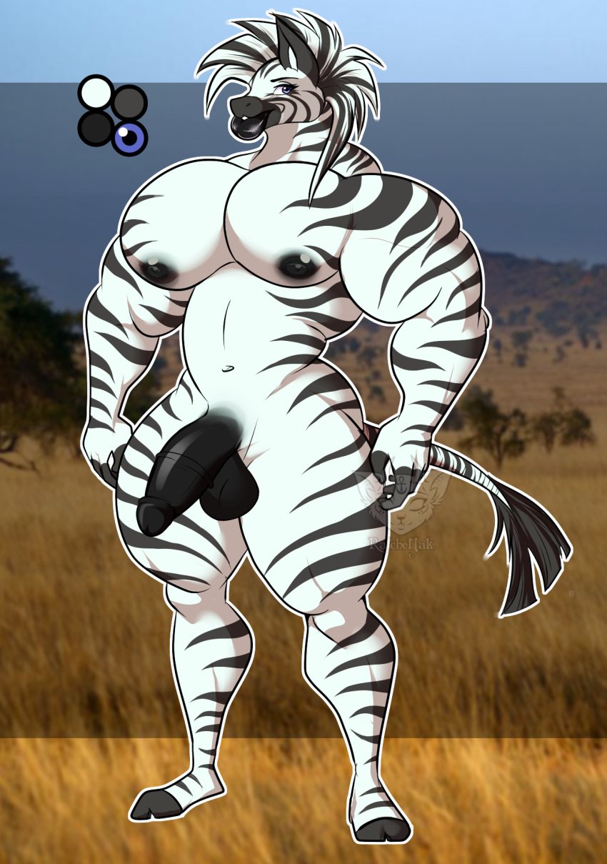 2021 anthro balls biceps big_balls big_breasts big_muscles big_pecs big_penis black_penis black_stripes breasts equid equine fur genitals hair hi_res hooves horse invalid_tag lips male mammal mohawk muscular muscular_male nipples pecs penis puffy_nipples purple_eyes ratchetjak stripes thick_bottom_lip thick_lips thick_thighs white_body white_fur zebra