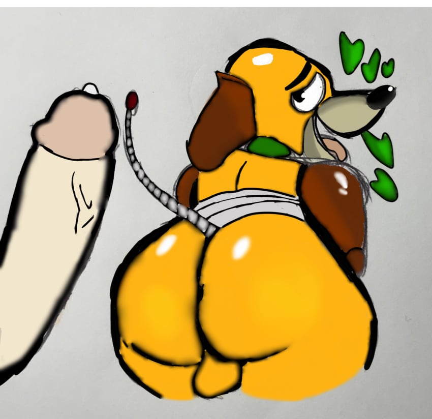 anus ass ass_focus cum disney domestic_dog filthyopossum gay looking_back male male/male male_only non-human non-human_only penis pixar slinky_dog_(toy_story) tongue toony toy_story yaoi