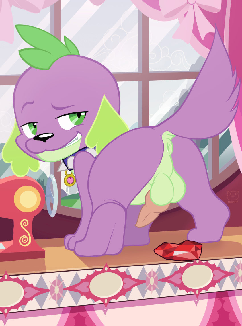 1boy anus balls canine dog equestria_girls feral hasbro male male_only my_little_pony penis solo spike_(eg) teeth tricksta