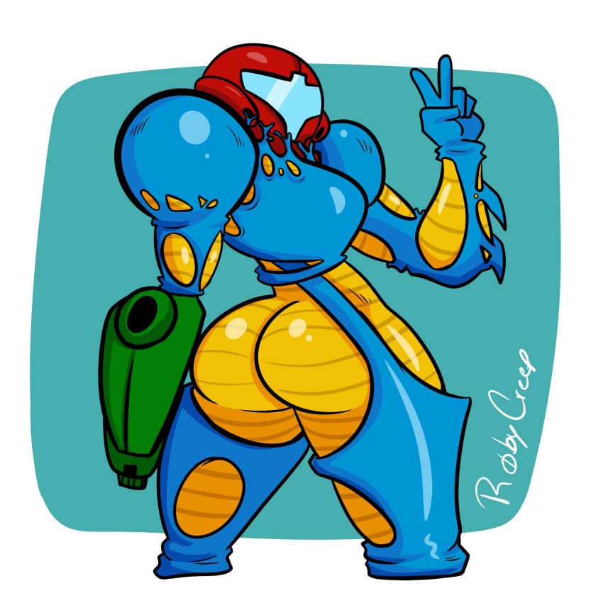 1girls alien armor ass big_ass big_breasts big_butt blue_armor breasts busty female female_focus female_only fusion_suit metroid metroid_fusion nintendo power_suit roby_creep samus_aran