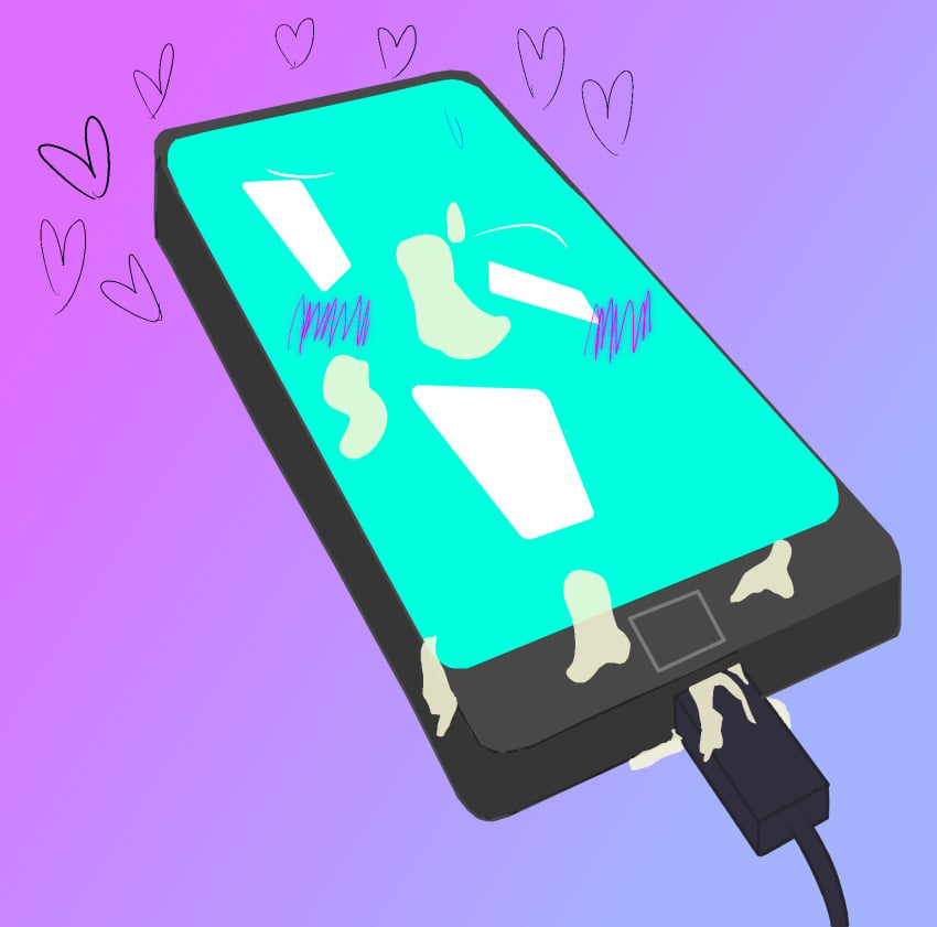 2021 ahe_gao animate_inanimate anonymous_artist black_body blush bodily_fluids cellphone charger_chord charging cum cum_in_pussy cum_inside cum_on_face digital_drawing_(artwork) digital_media_(artwork) female genital_fluids gradient_background heart hi_res living_machine looking_pleasured machine not_furry orgasm orgasm_face pal_(the_mitchells_vs._the_machines) phone purple_background robot screen screen_face sentient_object simple_coloring simple_eyes solo sony_corporation the_mitchells_vs._the_machines