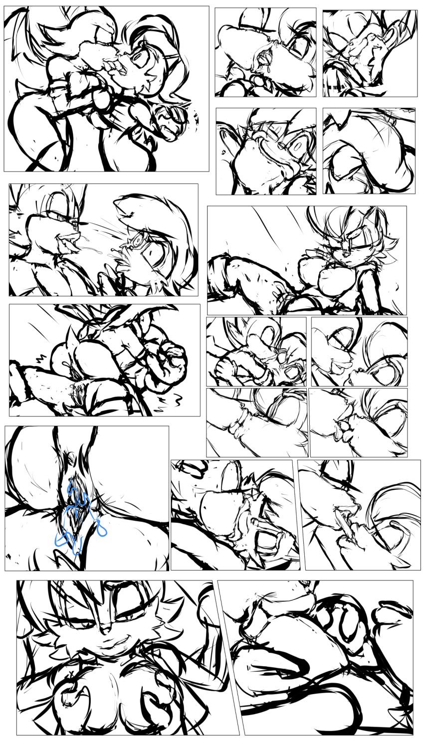 anthro archie_comics ass big_breasts big_butt bite biting_lip black_and_white bodily_fluids breast_grab breast_sucking breasts chipmunk chiropteran clothing duo exposed_breasts female female/female forced fur genital_fluids genitals grinding ground_squirrel hair hand_on_breast handwear hi_res holding_breast kissing lips lipstick looking_at_viewer makeup mammal nekomajinsama nipple_fetish nipple_play nipples nude open_mouth pussy reluctant rodent rouge_the_bat sally_acorn sciurid sex smile sonic_(series) sonic_the_hedgehog_(archie) sonic_the_hedgehog_(comics) sonic_the_hedgehog_(series) sucking thick_lips thick_thighs tongue tribadism vaginal_penetration video_games wings yuri