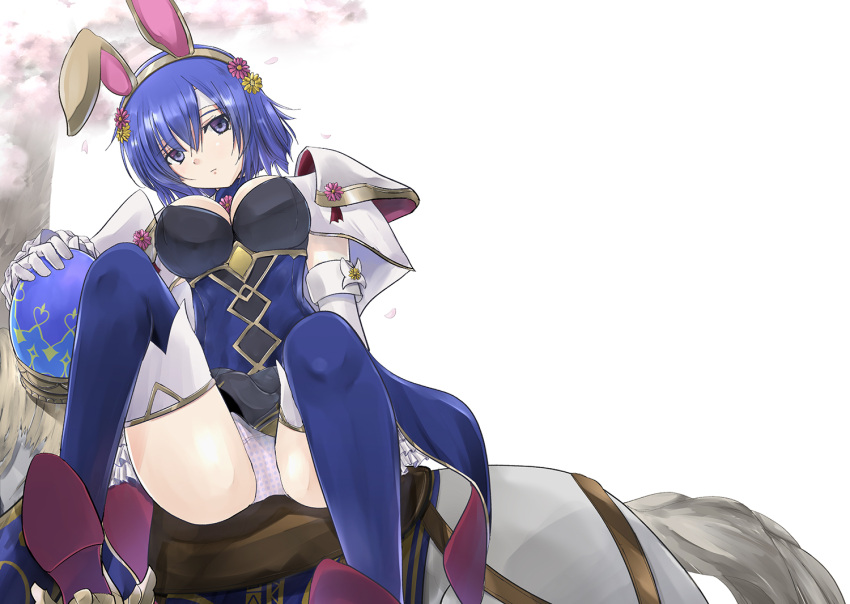 1girls alternate_costume bare_thighs big_breasts blue_eyes blue_hair bunny_ears bunny_girl bunnysuit catria_(fire_emblem) catria_(spring)_(fire_emblem) discharge_view doujinshi egg fire_emblem fire_emblem:_mystery_of_the_emblem fire_emblem:_shadow_dragon_and_the_blade_of_light fire_emblem_heroes medium_hair nintendo panties pantyshot pantyshot_(sitting) pink_panties upskirt