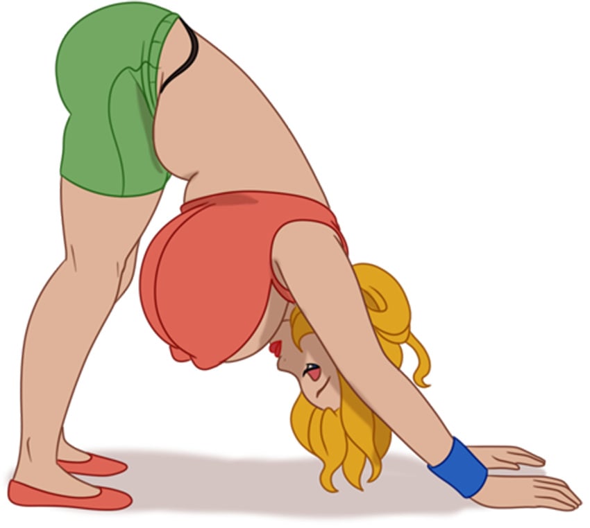 armband big_ass big_breasts bimbo bimbo_body blonde_hair clothed crop_top discreenvision huge_breasts inusen liza_(discreenvision) long_hair milf shadow tagme the_secret_of_the_house white_background yoga yoga_pants